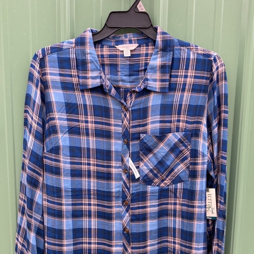 Women's Plus Soft Plaid Flannel Button-Down Shirt, Size 1X